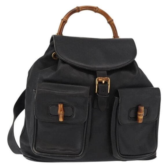 GUCCI Bamboo Backpack Leather Black Gold 003 2058 0016 Auth 154504 main image 7